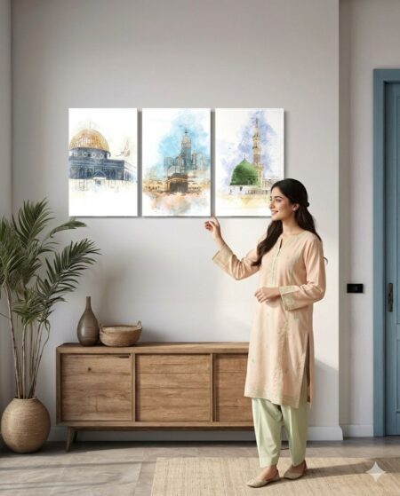 3-Piece Modern Islamic Wall Art Set Wooden frame - TRENDING WALL DECOR