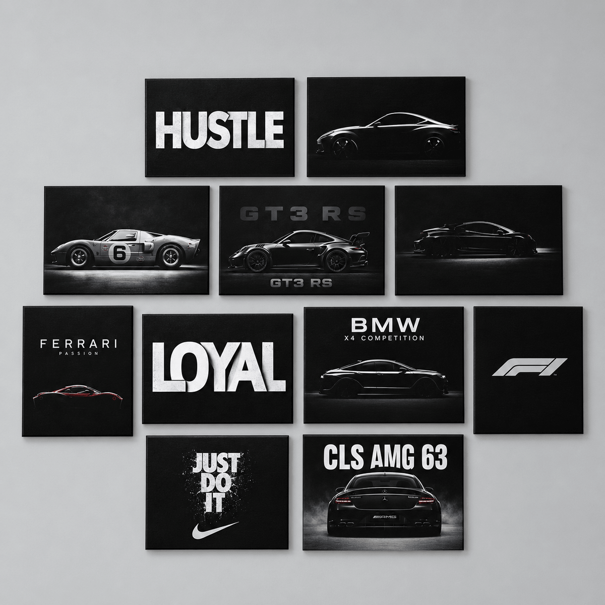 Set of 11 Motivational & Car Silhouette Posters - TRENDING WALL DECOR
