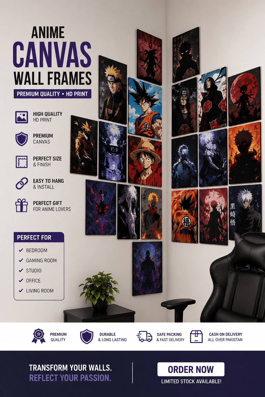 Set of 16 Anime Canvas stickers (4x6 INCH) - TRENDING WALL DECOR