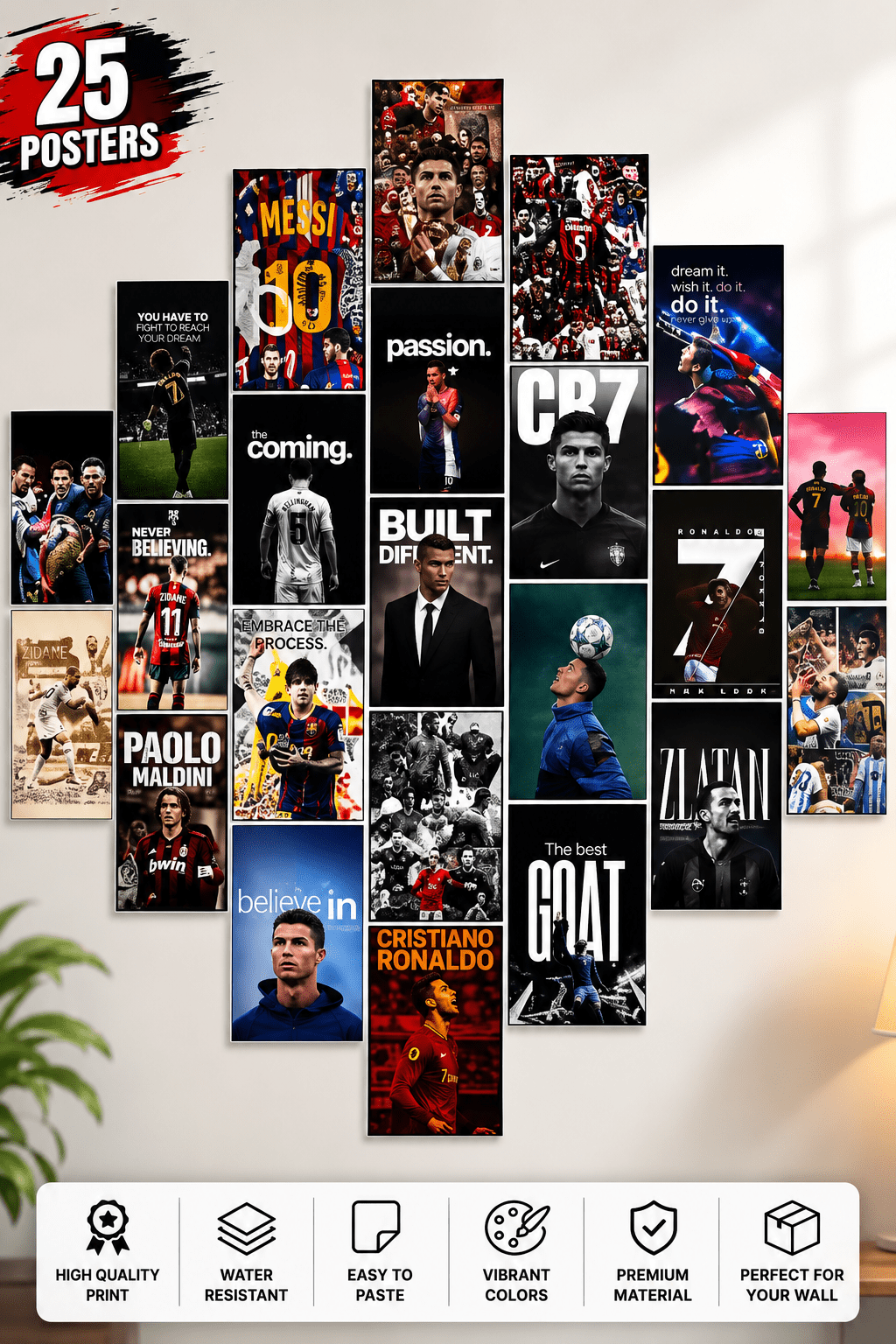 Set of 16 FOOTBALL PLAYERS posters (4x6 INCH) sticky photo tiles - TRENDING WALL DECOR