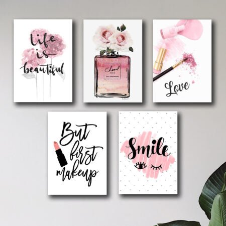 set of 5 make up themed girls room decore wall art wooden sticky Phototile frames - TRENDING WALL DECOR